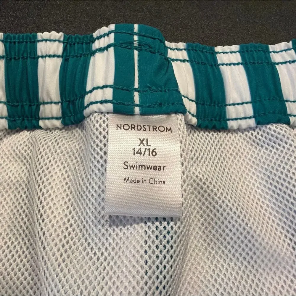NWOT Nordstrom Swim Trunks, Green White Stripe, Boys XL 14/16